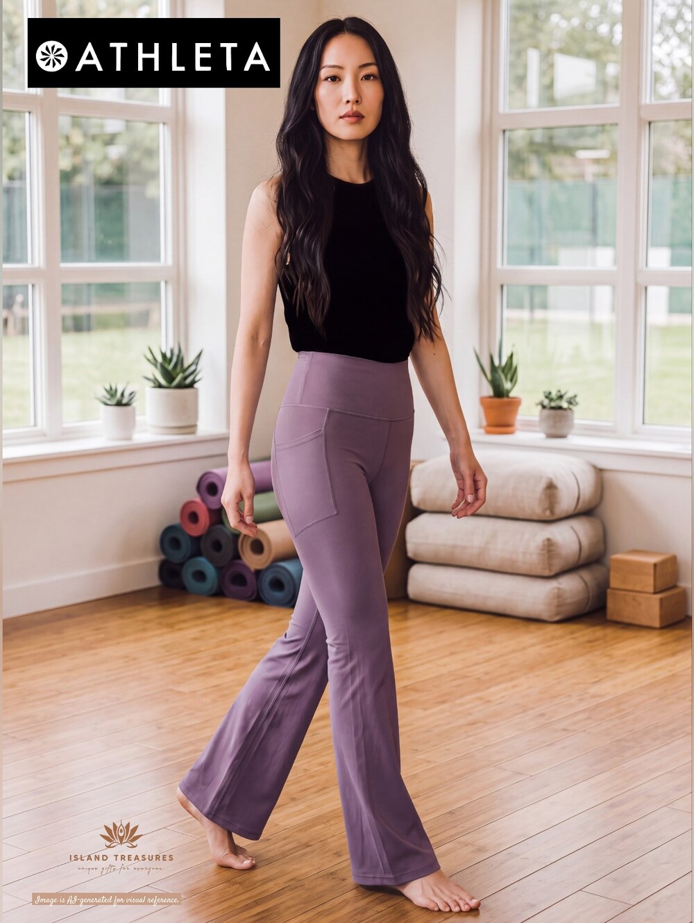 Athleta Sz L Dusk Violet Salutation Stash Flare Pant High Rise Powervita Pockets
